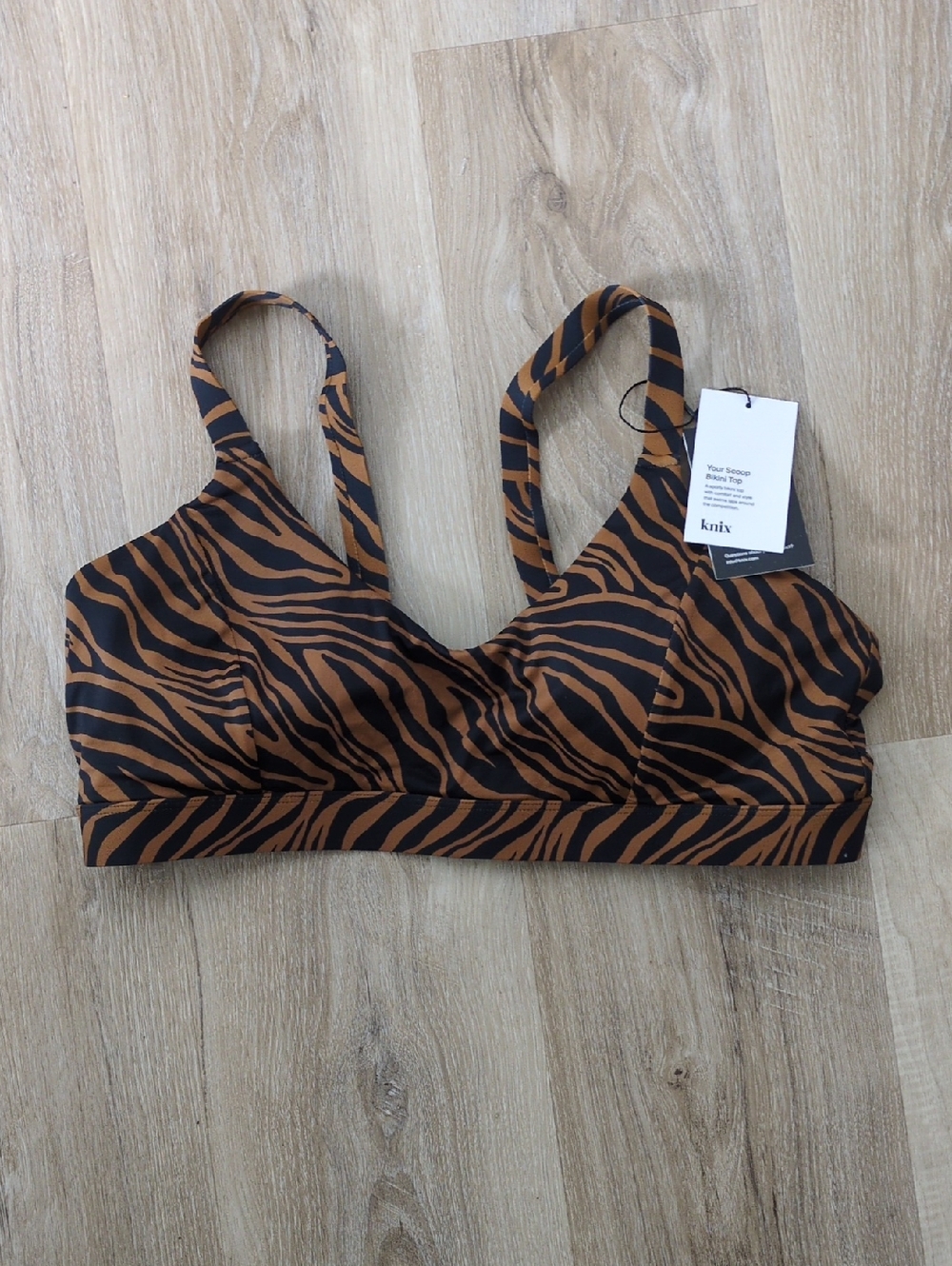 knix Black and Brown Zebra-Print Sunny Scoop Bikini Top
